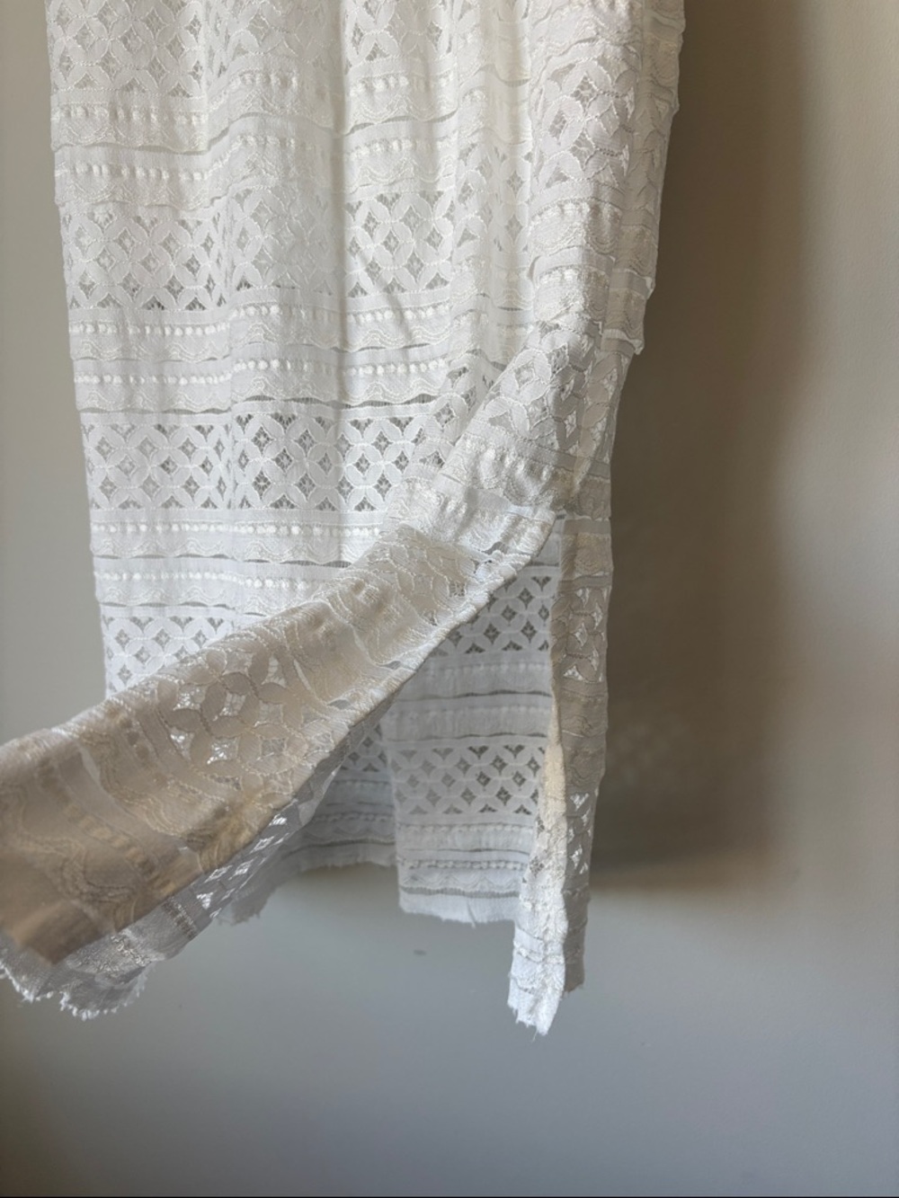 Lace Maxi Skirt | S/M | Smocked Waist White Lace Skirt - Picture 4 of 4